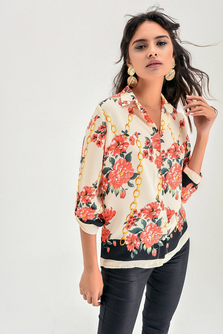 Beige Buttoned Loose Fit Long Sleeve Shirt BCBSK-25700-T4009-5090 - Fréjus