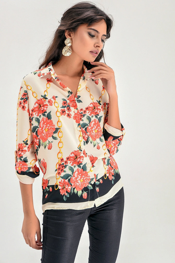 Beige Buttoned Loose Fit Long Sleeve Shirt BCBSK-25700-T4009-5090 - Fréjus
