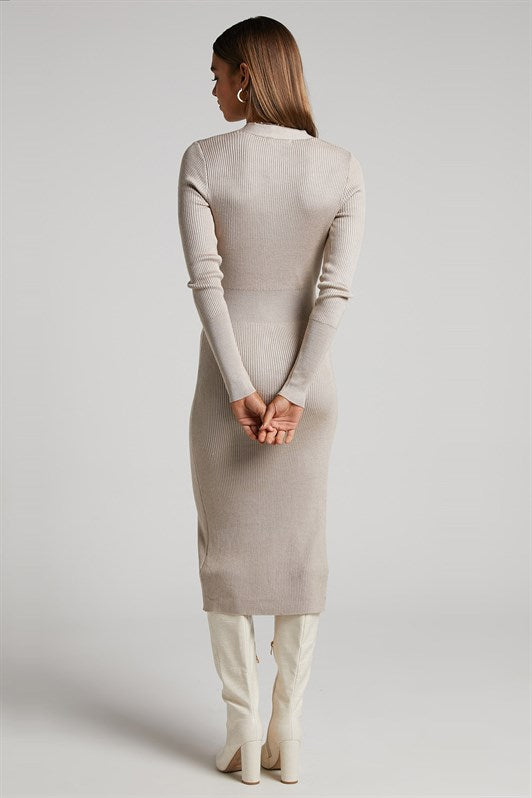 MDX Stone Color Buttoned V Neck Long Knit Dress MG1703 - Granada