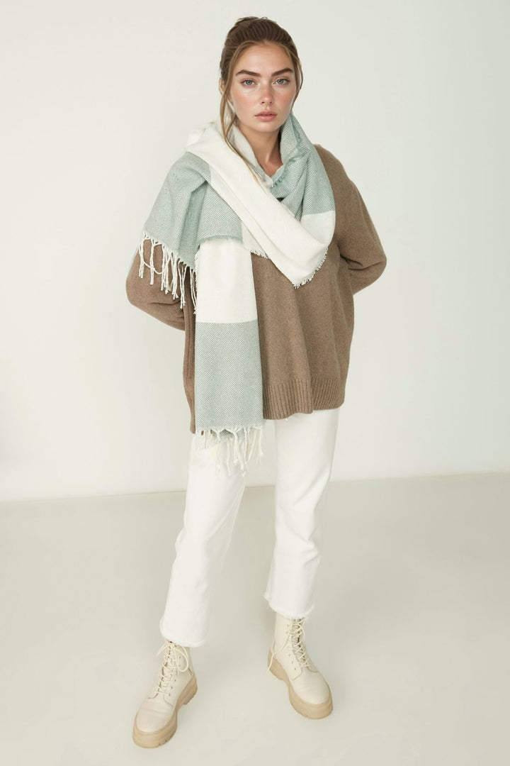 Beige-Ecru Double-Sided Thick Shoulder Shawl Scarf BCNSV-25WT1035 - Kendall