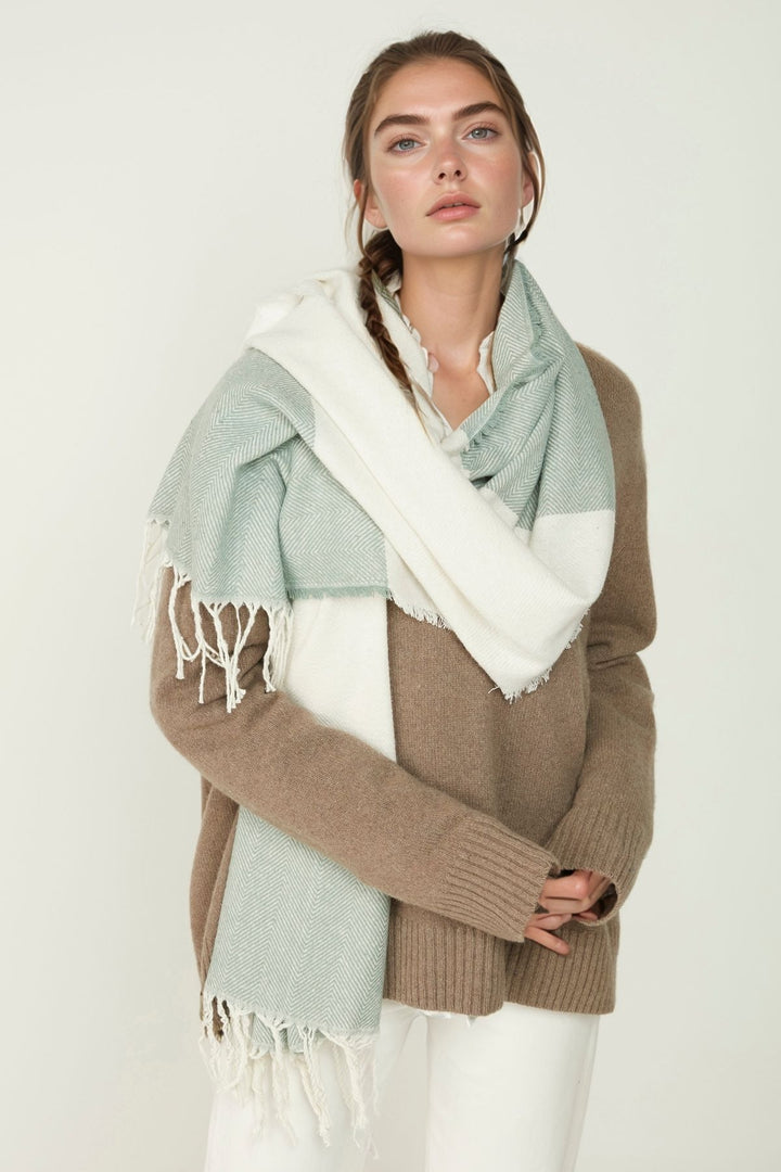 Beige-Ecru Double-Sided Thick Shoulder Shawl Scarf BCNSV-25WT1035 - Kendall