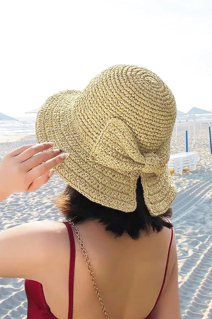 Beige Crochet Straw Hat with Bow BCNSV-2514527 - Linares
