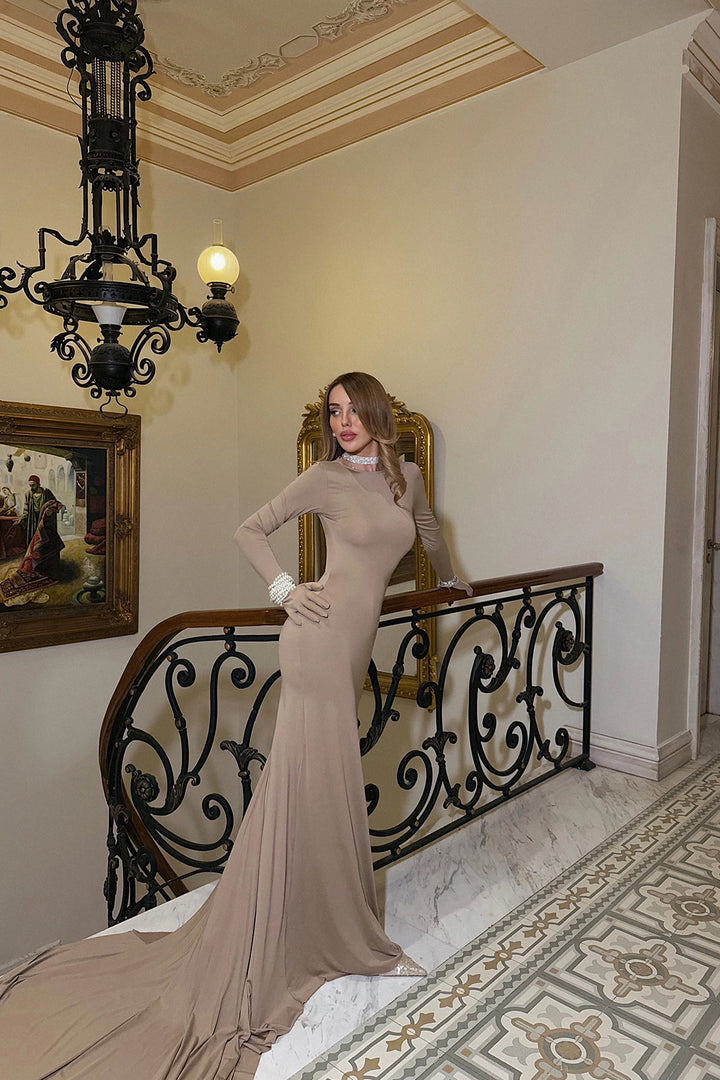 EYY Women Beige Gloves Detail Long Dress - Simi Valley