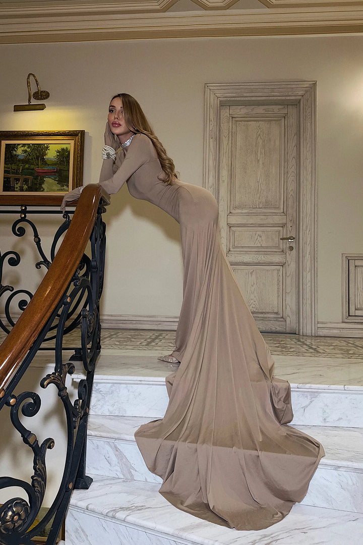 EYY Women Beige Gloves Detail Long Dress - Simi Valley