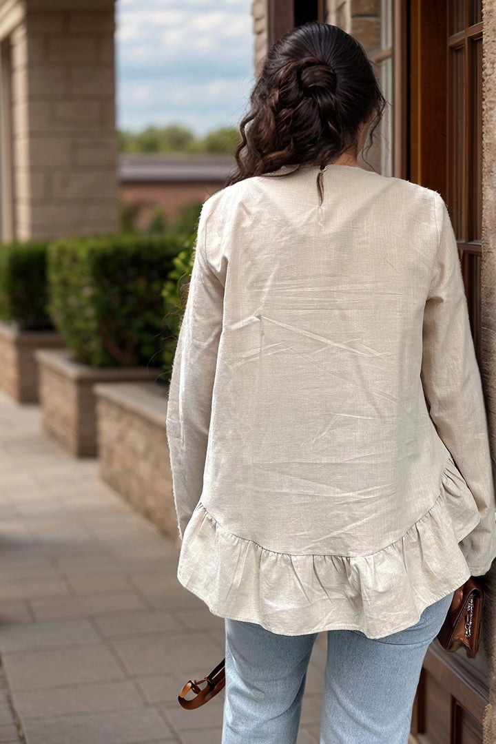 Beige Layered Ruffled Voile Blouse BCBSK-25700-3571 - San Benedetto del Tronto