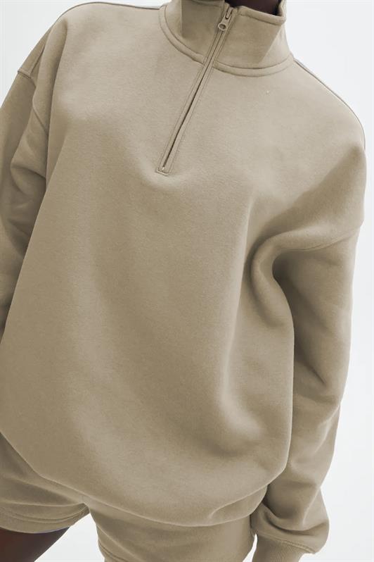 MDX Beige Oversize Sweatshirt with Zipper Detail MG1933 - Palm Harbor