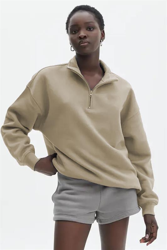 MDX Beige Oversize Sweatshirt with Zipper Detail MG1933 - Palm Harbor