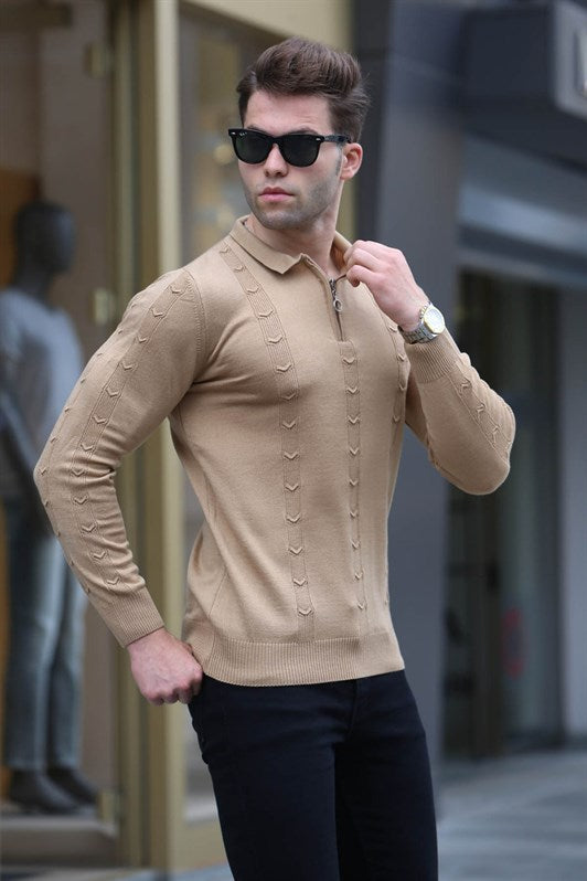 MDX Beige Sweater with Zipper Detail 5606 - Schwabach