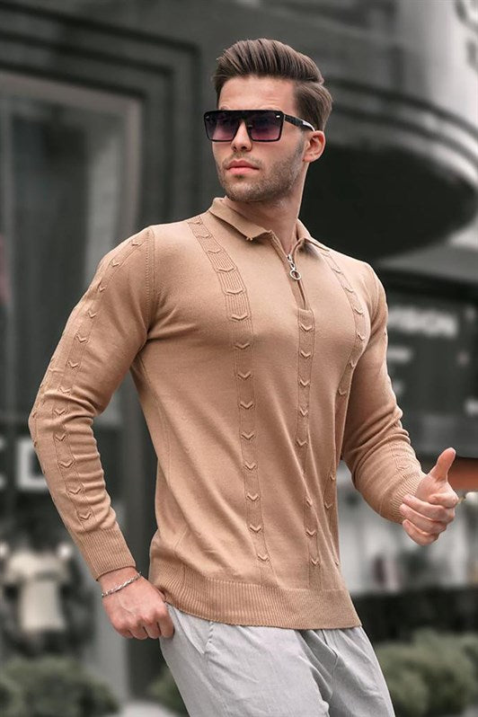 MDX Beige Sweater with Zipper Detail 5606 - Schwabach