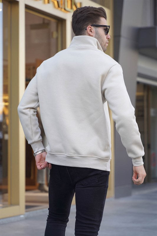 MDX Beige Zip Neck Embroidered Sweatshirt 6028 - Sevilla