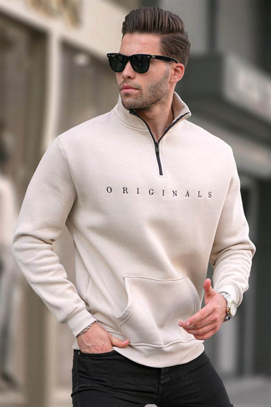 MDX Beige Zip Neck Embroidered Sweatshirt 6028 - Sevilla