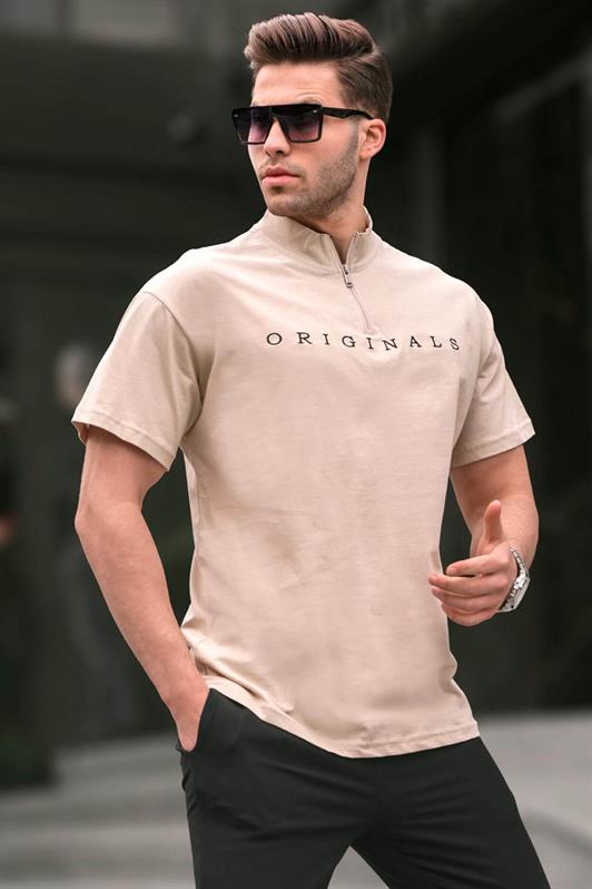 MDX Beige Zip Neck Men's T-Shirt 5858 - Bucharest