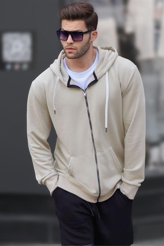 MDX Beige Hooded Sweatshirt with Zipper 6161 - Cerignola