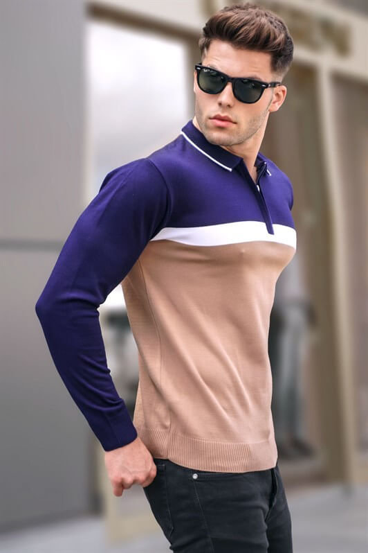MDX Beige Zippered Polo Neck Sweater 5787 - Dunedin