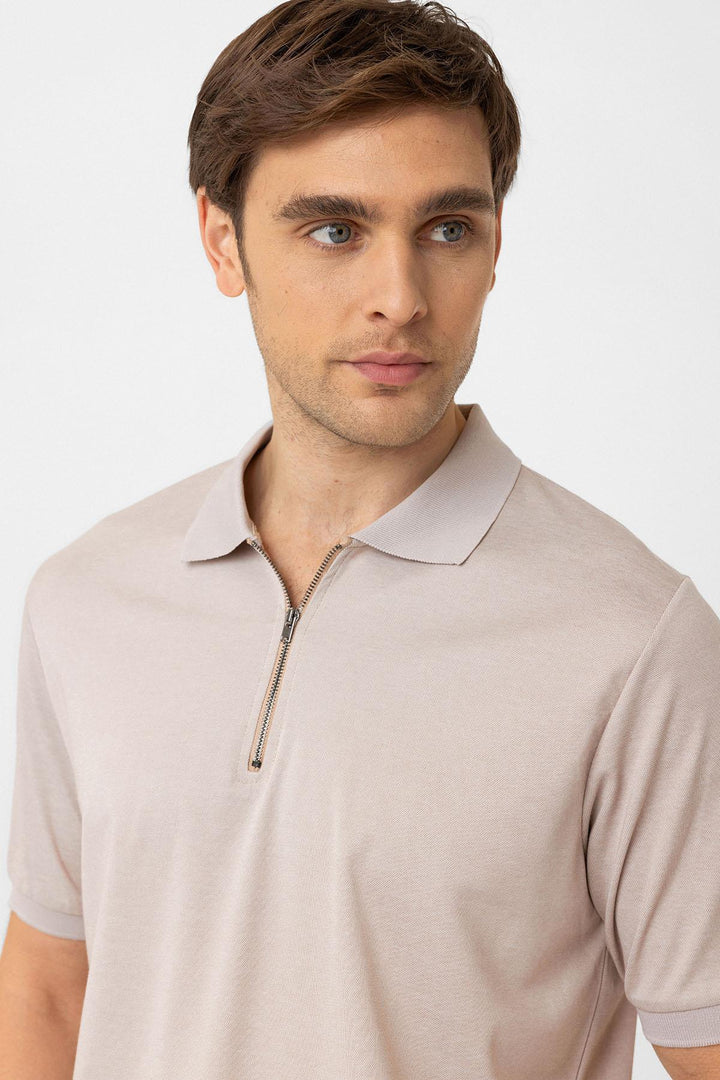 ANT Antioch Bej Fermuarlı Regular Fit Erkek T-Shirt - High Point
