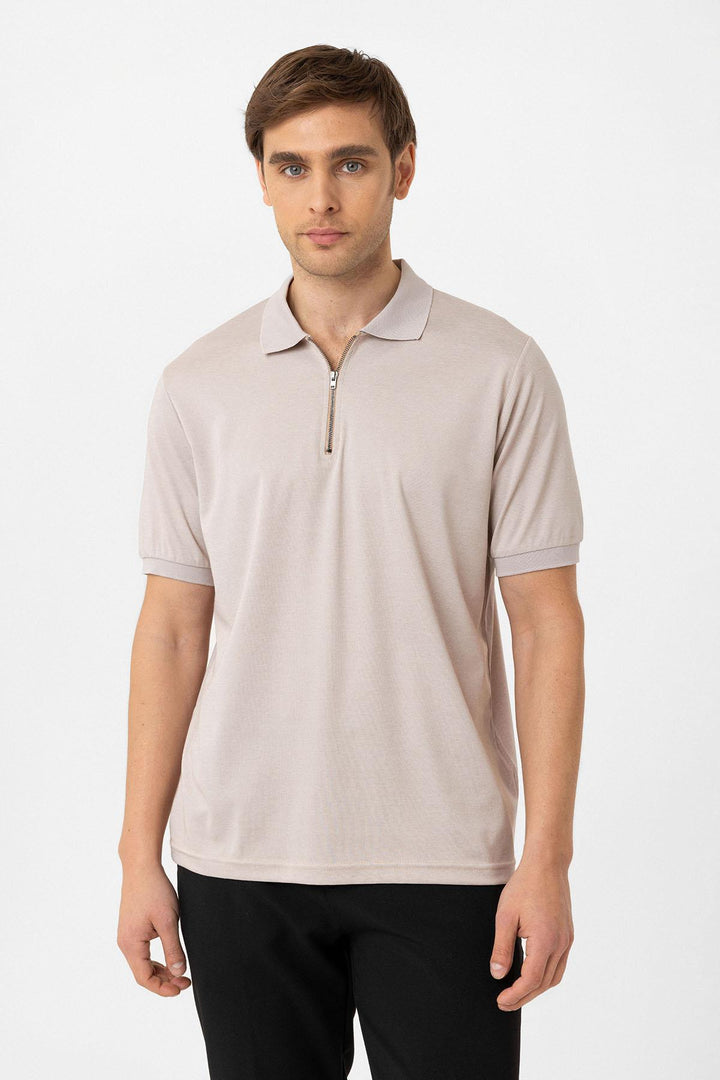 ANT Antioch Bej Fermuarlı Regular Fit Erkek T-Shirt - High Point