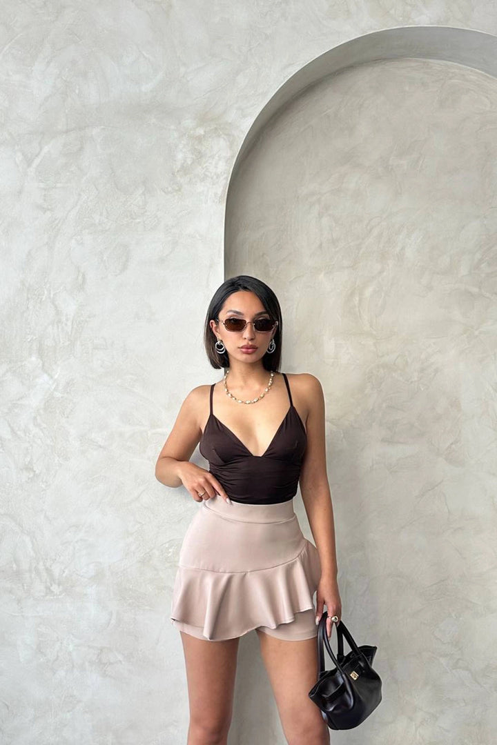 Beige Ruffled Shorts Skirt BCHN-2525683 - Irvine