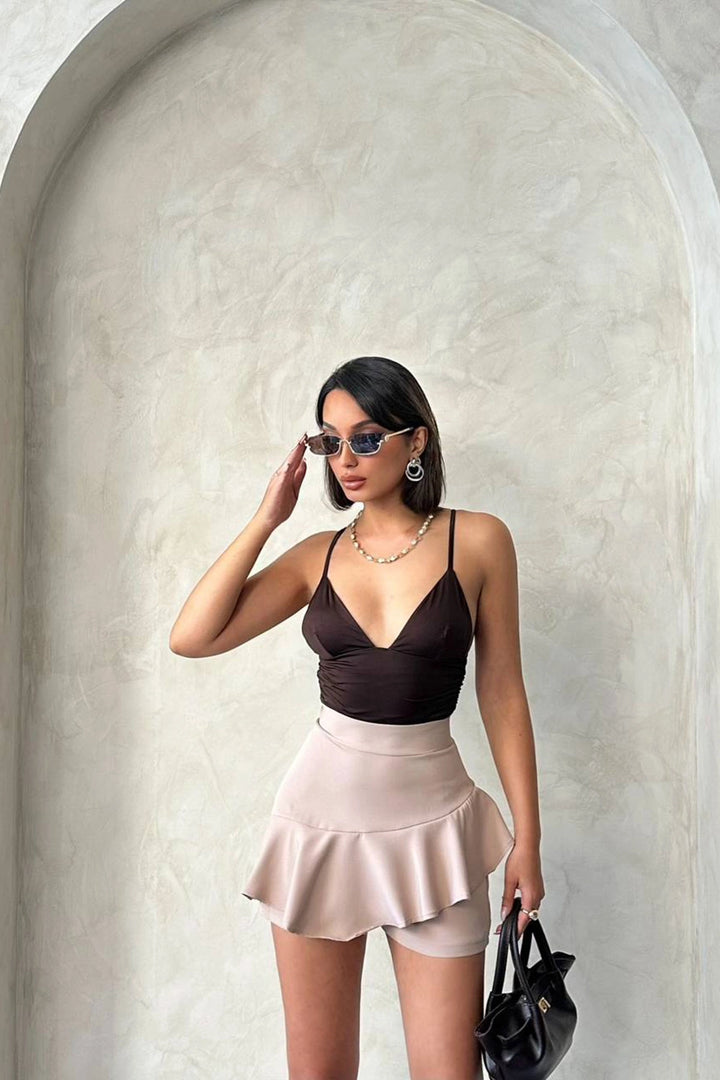 Beige Ruffled Shorts Skirt BCHN-2525683 - Irvine
