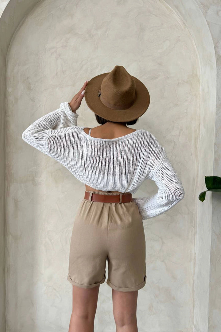 Beige Gabardine Belted Shorts BCHN-2525735 - Freehold