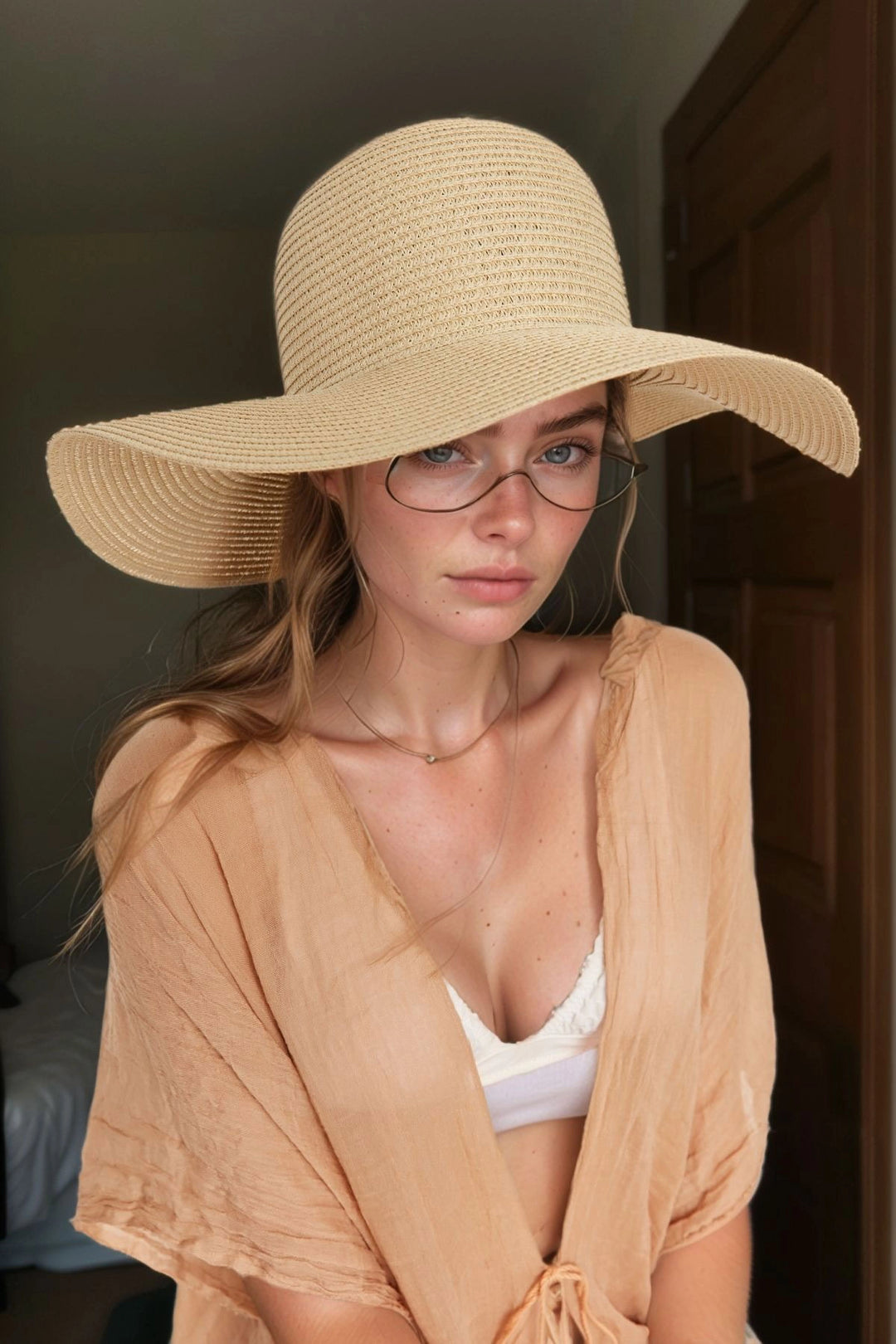 Beige Wide Brim Straw Hat BCNSV-2514232 - Brentwood
