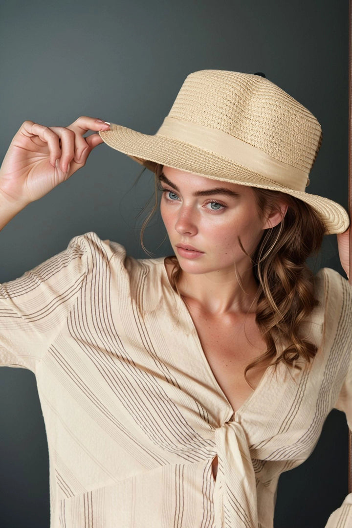 Beige Wide Brim Straw Hat BCNSV-2514390 - Porirua