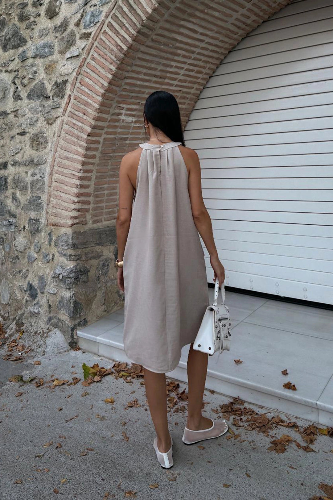 Beige Hidden Pocket Summer Linen Woven Dress BCDF-25255029 - Gosport