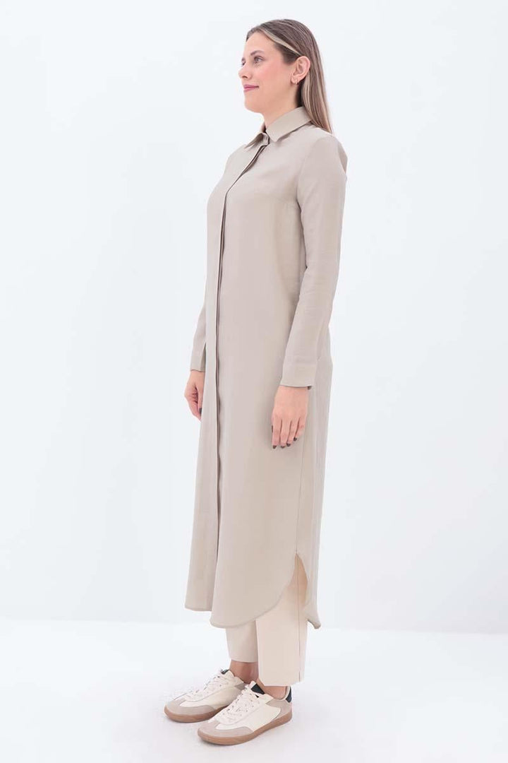 TLD Women Allday Beige Hidden Snap Long Shirt Tunic - Deinze