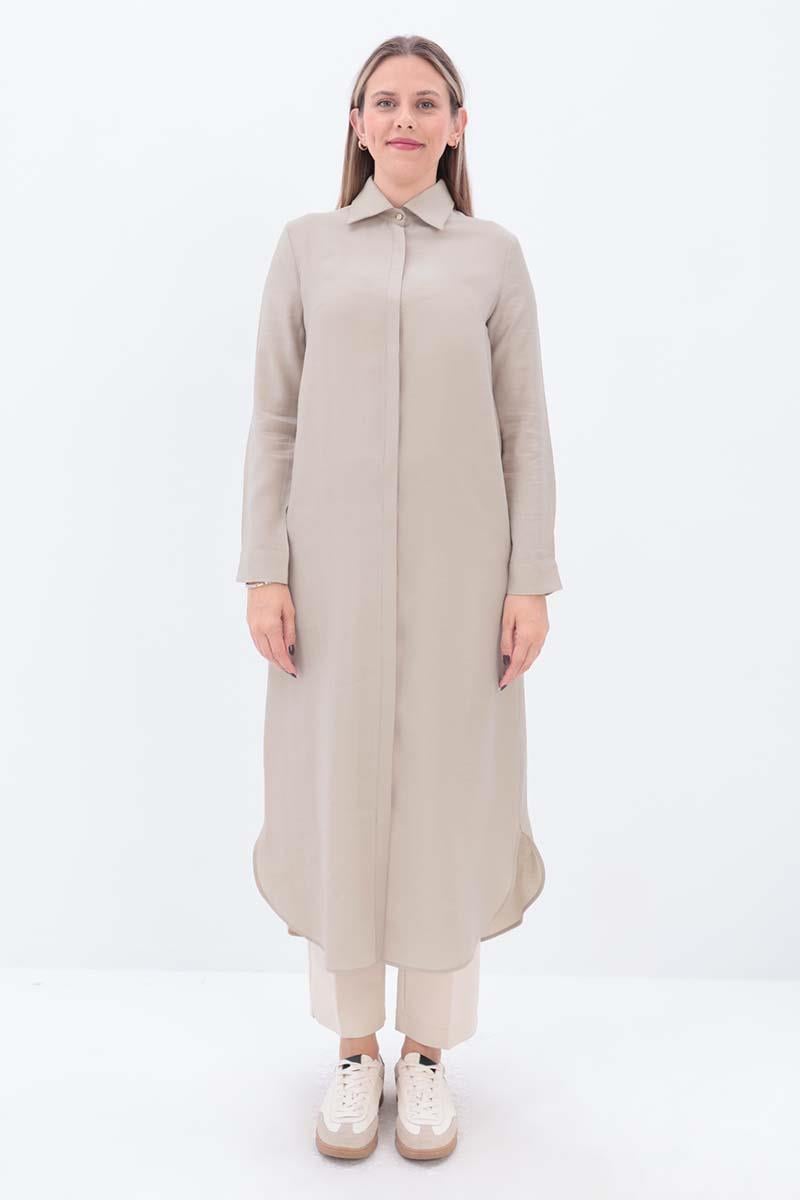TLD Women Allday Beige Hidden Snap Long Shirt Tunic - Deinze