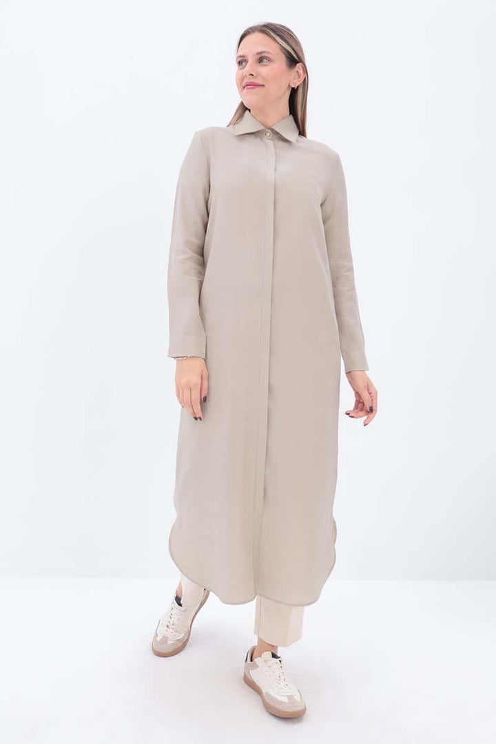 TLD Women Allday Beige Hidden Snap Long Shirt Tunic - Deinze
