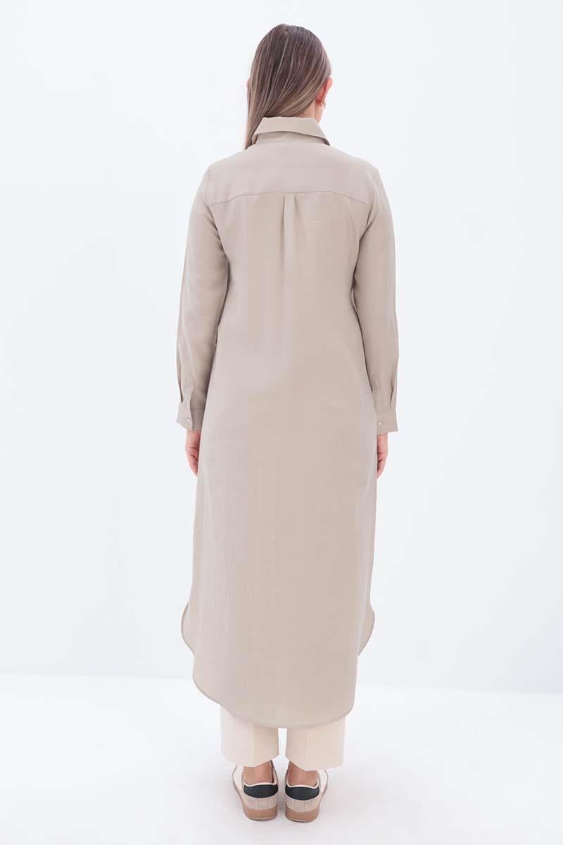 TLD Women Allday Beige Hidden Snap Long Shirt Tunic - Deinze