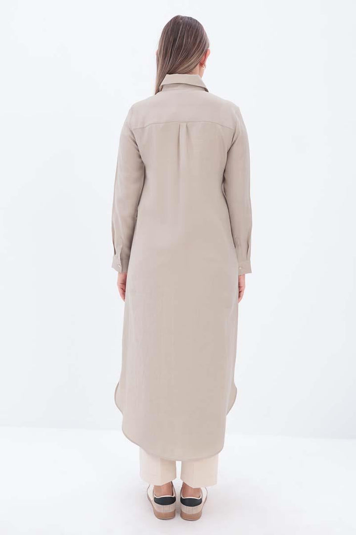 TLD Women Allday Beige Hidden Snap Long Shirt Tunic - Deinze