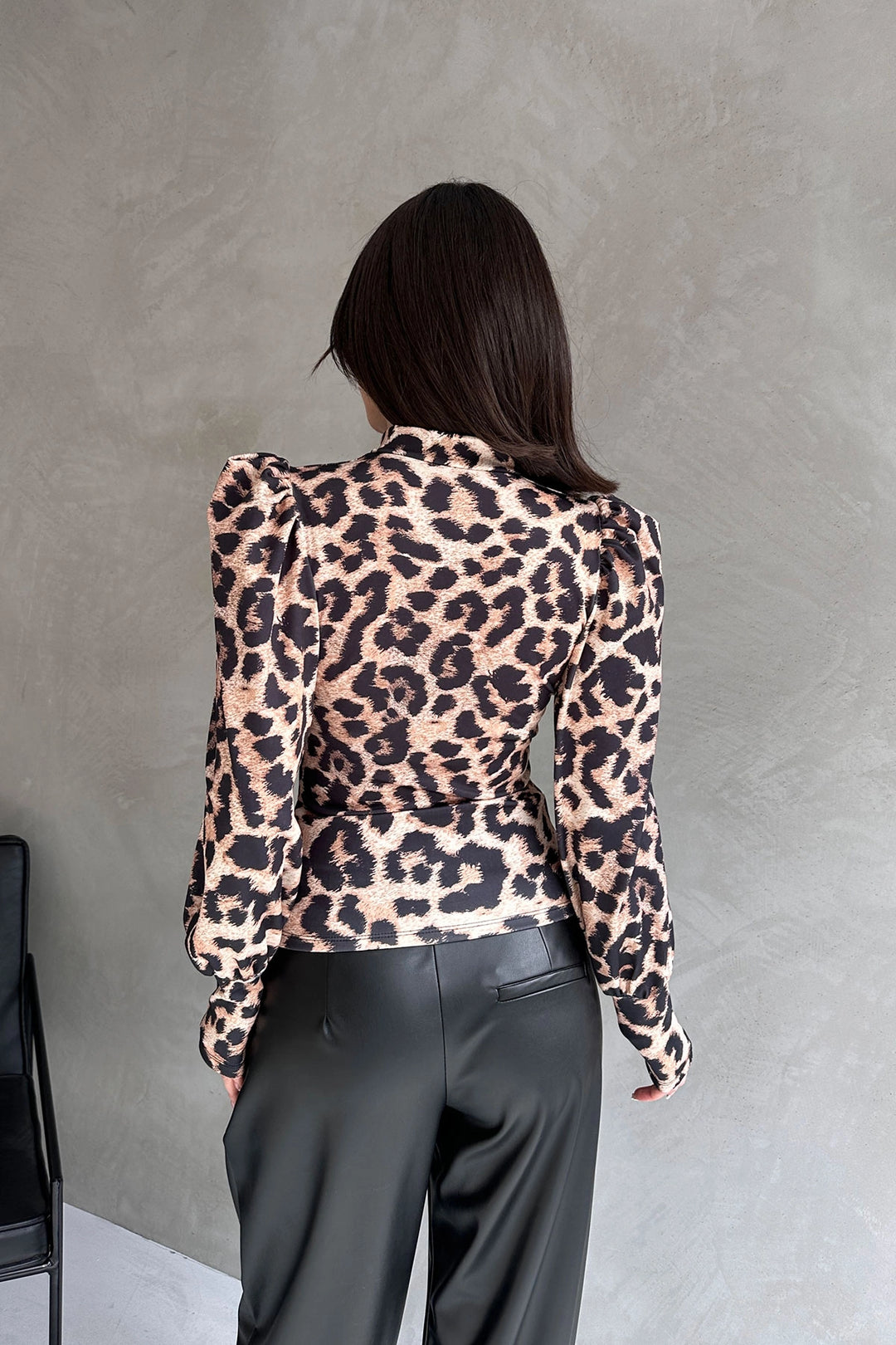 Beige Turtleneck Leopard Print Diver Blouse BCDF-242147 - Annapolis