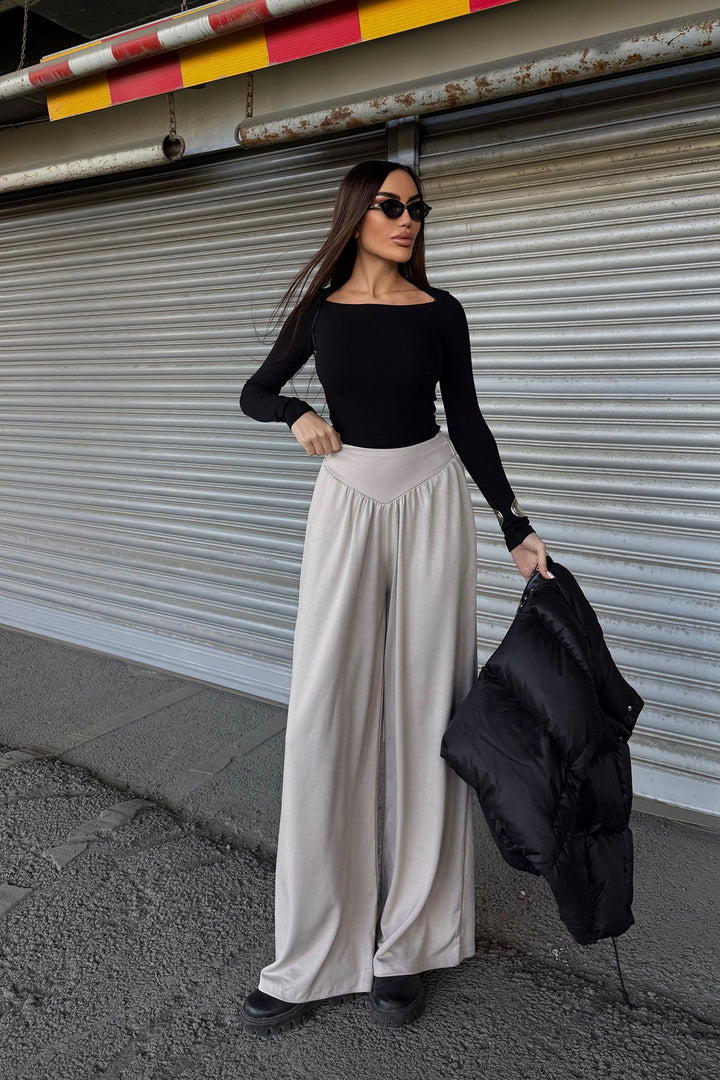 Beige Spanish Flare Ultra Soft Fabric Trousers BCDF-25P0003 - South Valley