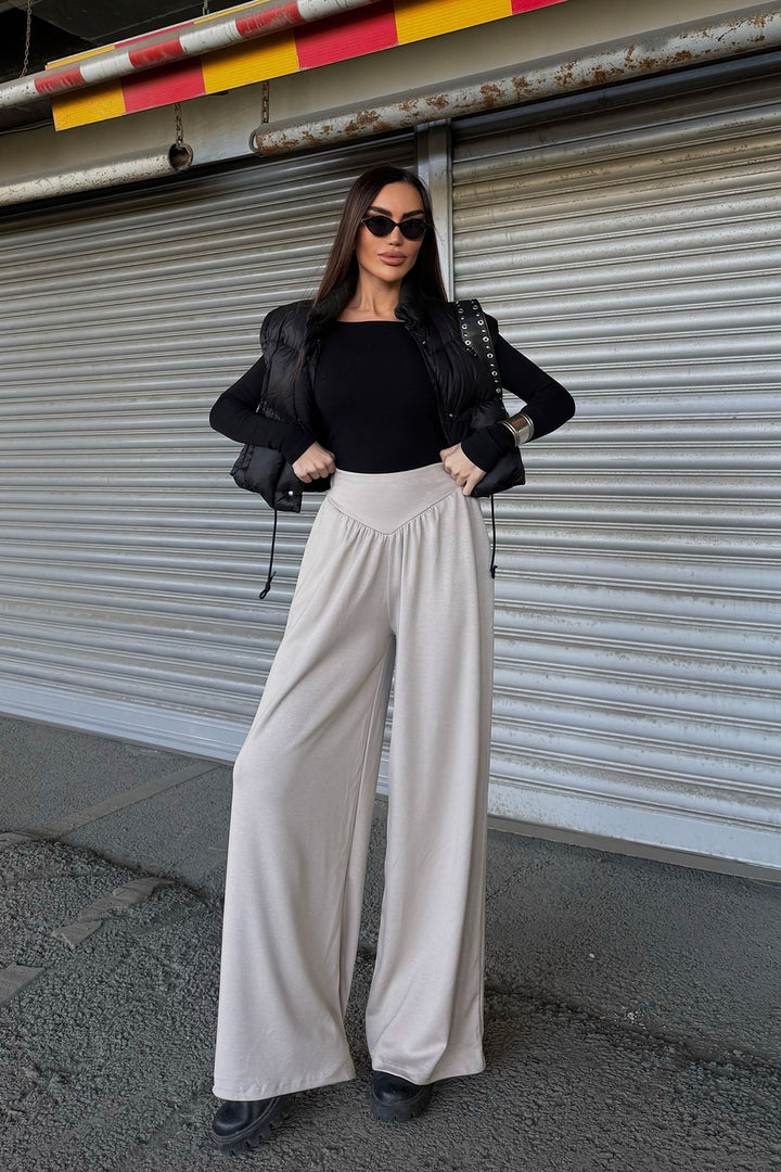 Beige Spanish Flare Ultra Soft Fabric Trousers BCDF-25P0003 - South Valley