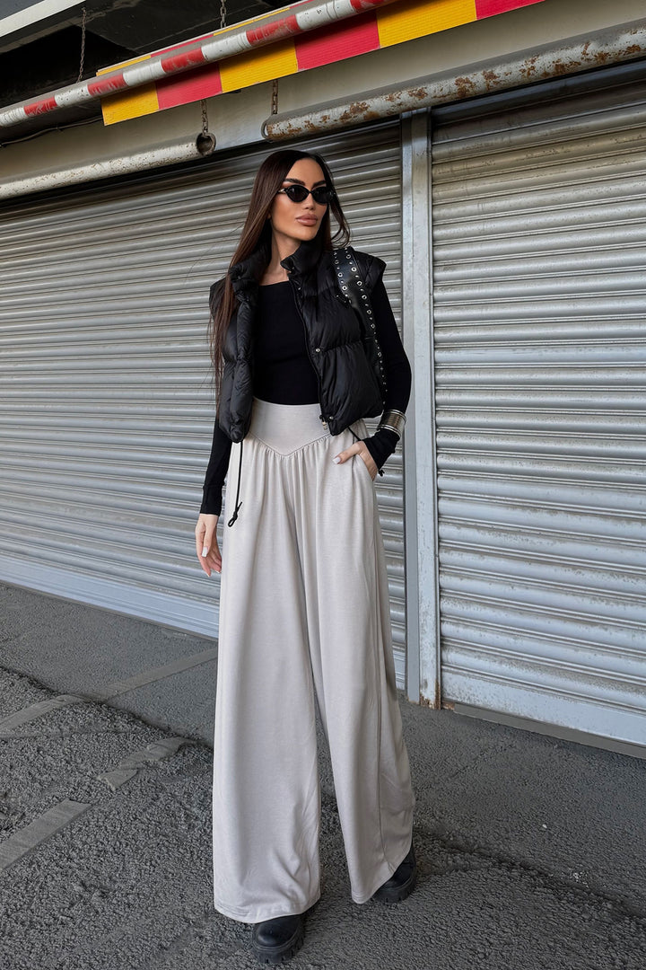 Beige Spanish Flare Ultra Soft Fabric Trousers BCDF-25P0003 - South Valley