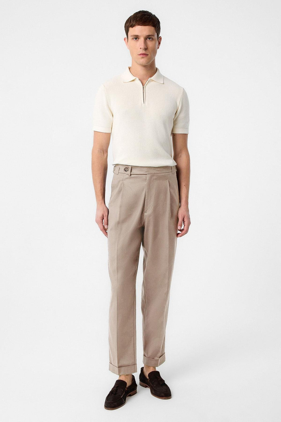 ANT Antioch Beige Italian Cut High Waist Men's Trousers - Plainfield
