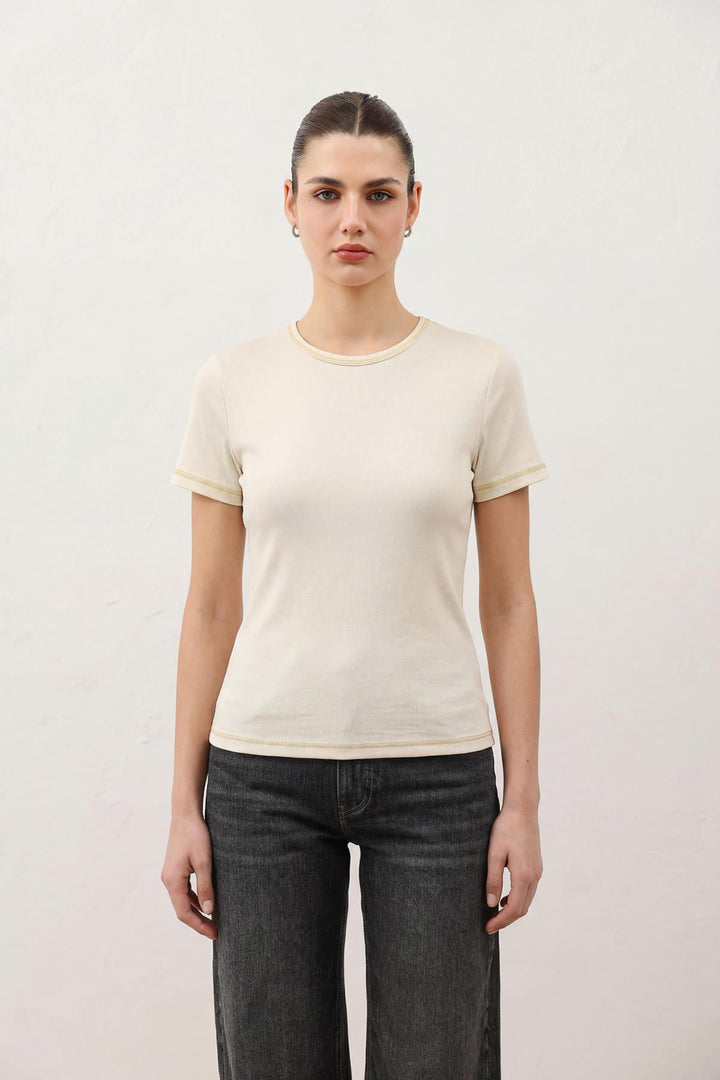 ANT Antioch Bej Kadın Basic T-Shirt - Tiel