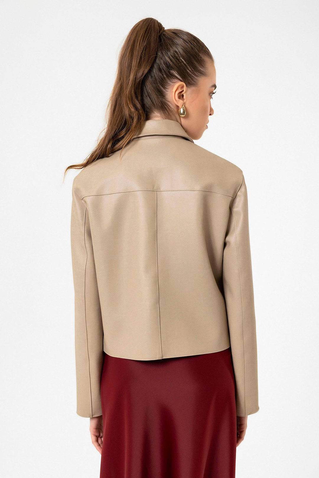 ANT Antioch Bej Kadın Polo Yaka Suni Deri Ceket - Toowoomba