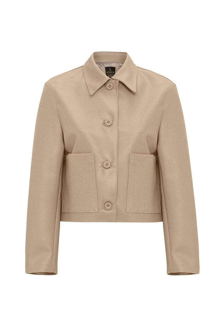 ANT Antioch Lord Women's Faux Leather Jacket with Polo Neck - Khartsyzk