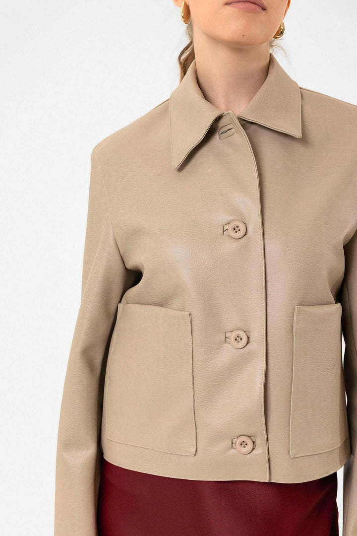 ANT Antioch Bej Kadın Polo Yaka Suni Deri Ceket - Toowoomba