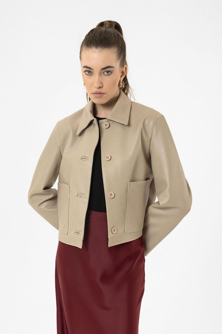 ANT Antioch Lord Women's Faux Leather Jacket with Polo Neck - Khartsyzk