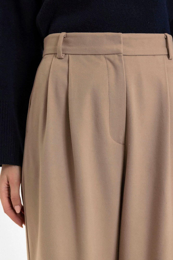 ANT Antioch Bej Kadın Yüksek Bel Pens Detaylı Straight Fit Pantolon - Davie