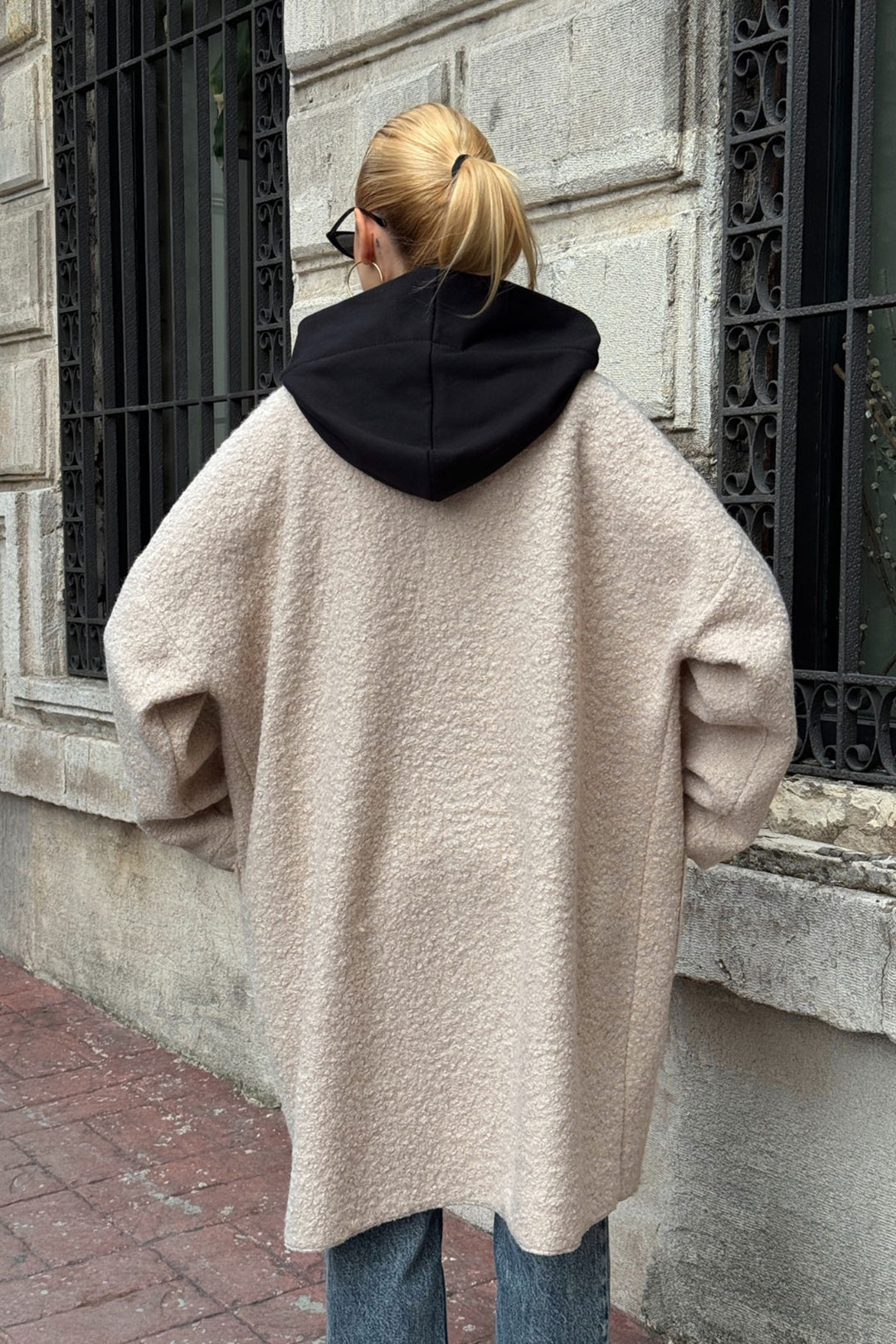 Beige Hooded Loose Fit Wide Pocket Boucle Coat Jacket BCVL-25V603 - Santa Rosa