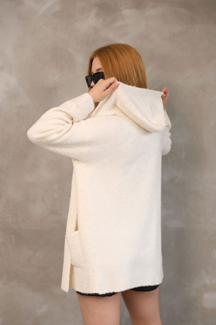 Beige Hooded Double Pocket Soft Textured Knit Cardigan BCES-252016 - Southend
