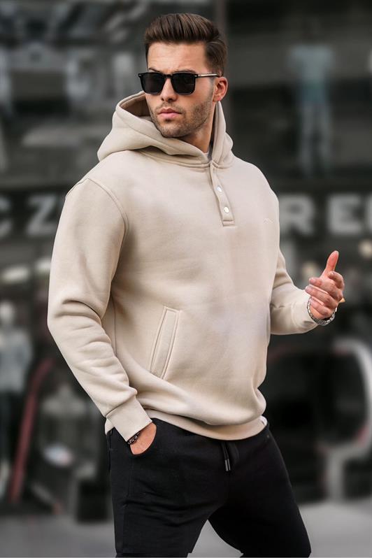 MDX Beige Hooded Sweatshirt with Button Detail 6150 - Rock Hill