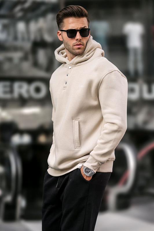 MDX Beige Hooded Sweatshirt with Button Detail 6150 - Rock Hill