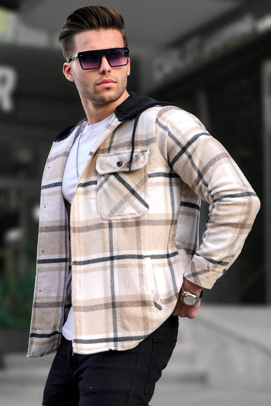MDX Beige Hooded Plaid Lumberjack Shirt 5577 - Dormagen