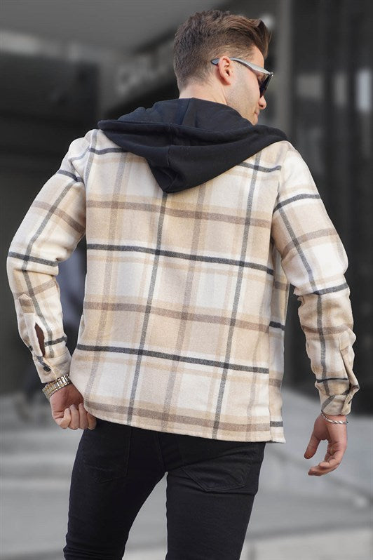 MDX Beige Hooded Plaid Lumberjack Shirt 5577 - Dormagen