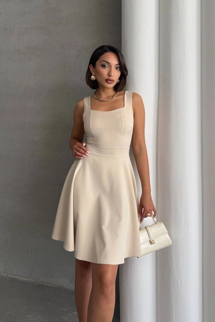 Beige Square Neck Sleeveless Scatter Dress BCHN-25251188 - Greensboro