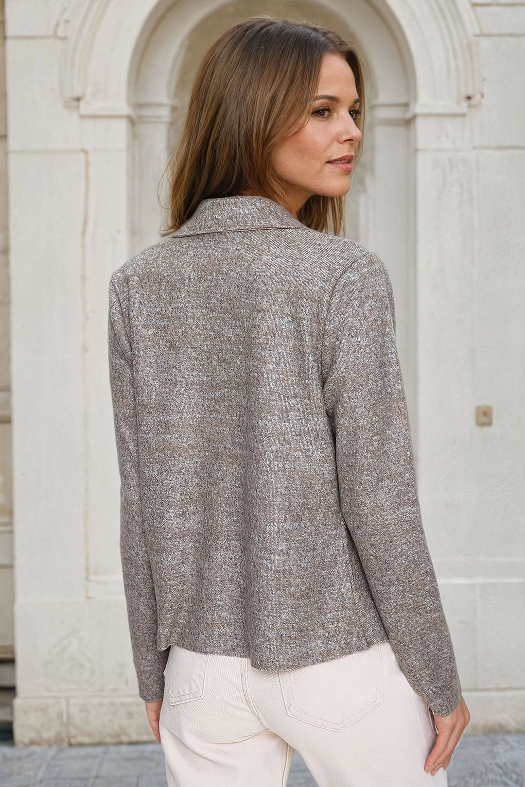 Beige Self-Textured Double-Sided Jacket Cardigan BCBSK-25700-2975 - Brescia